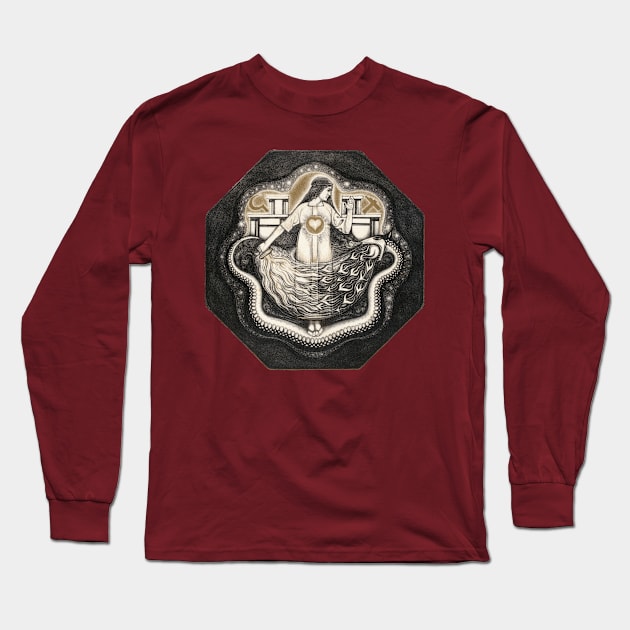 Figure with a firey sword taming the serpent Long Sleeve T-Shirt by UndiscoveredWonders